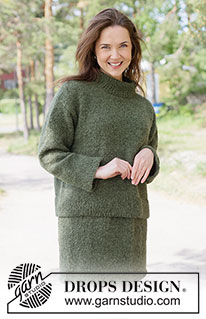 Everfern Skirt / DROPS 263-40 - Knitted knee-length skirt in DROPS Brushed Alpaca Silk and DROPS Alpaca. The piece is worked top down in stocking stitch. Sizes XS - XXXL.