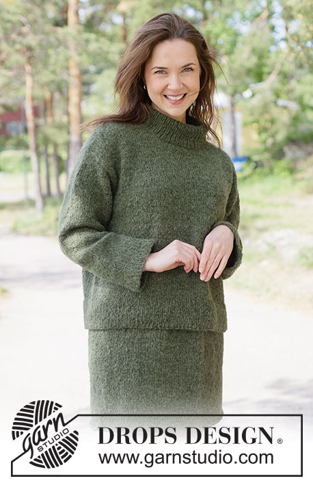 Everfern Skirt / DROPS 263-40 - Knitted knee-length skirt in DROPS Brushed Alpaca Silk and DROPS Alpaca. The piece is worked top down in stocking stitch. Sizes XS - XXXL.