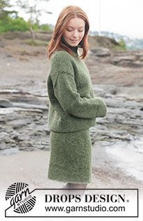 Everfern Skirt / DROPS 263-40 - Knitted knee-length skirt in DROPS Brushed Alpaca Silk and DROPS Alpaca. The piece is worked top down in stocking stitch. Sizes XS - XXXL.