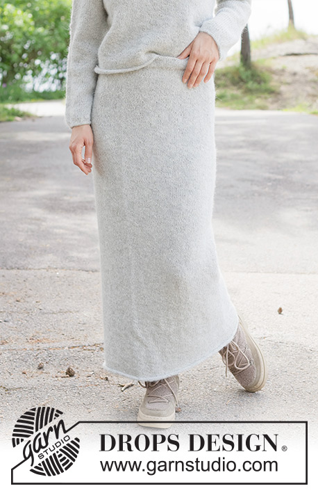 Soft Horizon Skirt / DROPS 263-6 - Knitted long skirt in DROPS Brushed Alpaca Silk and DROPS Alpaca. The piece is worked top down in stocking stitch, with I-cord. Sizes XS - XXXL.