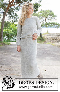 Soft Horizon Skirt / DROPS 263-6 - Knitted long skirt in DROPS Brushed Alpaca Silk and DROPS Alpaca. The piece is worked top down in stocking stitch, with I-cord. Sizes XS - XXXL.