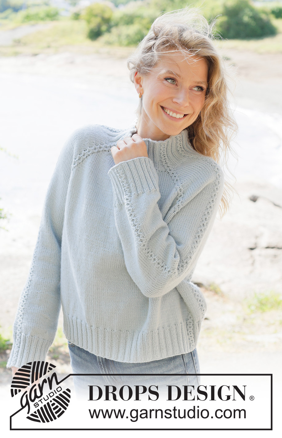 Rain Trail Sweater / DROPS 263-7 - Knitted sweater in DROPS Daisy or DROPS Merino Extra Fine. The piece is worked top down in stockinette stitch, with raglan and small cables. Sizes XS - XXXL.