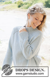 Rain Trail Sweater / DROPS 263-7 - Knitted sweater in DROPS Daisy or DROPS Merino Extra Fine. The piece is worked top down in stockinette stitch, with raglan and small cables. Sizes XS - XXXL.