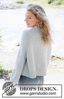 Rain Trail Sweater / DROPS 263-7 - Knitted sweater in DROPS Daisy or DROPS Merino Extra Fine. The piece is worked top down in stockinette stitch, with raglan and small cables. Sizes XS - XXXL.