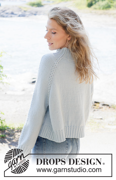 Rain Trail Sweater / DROPS 263-7 - Knitted sweater in DROPS Daisy or DROPS Merino Extra Fine. The piece is worked top down in stockinette stitch, with raglan and small cables. Sizes XS - XXXL.
