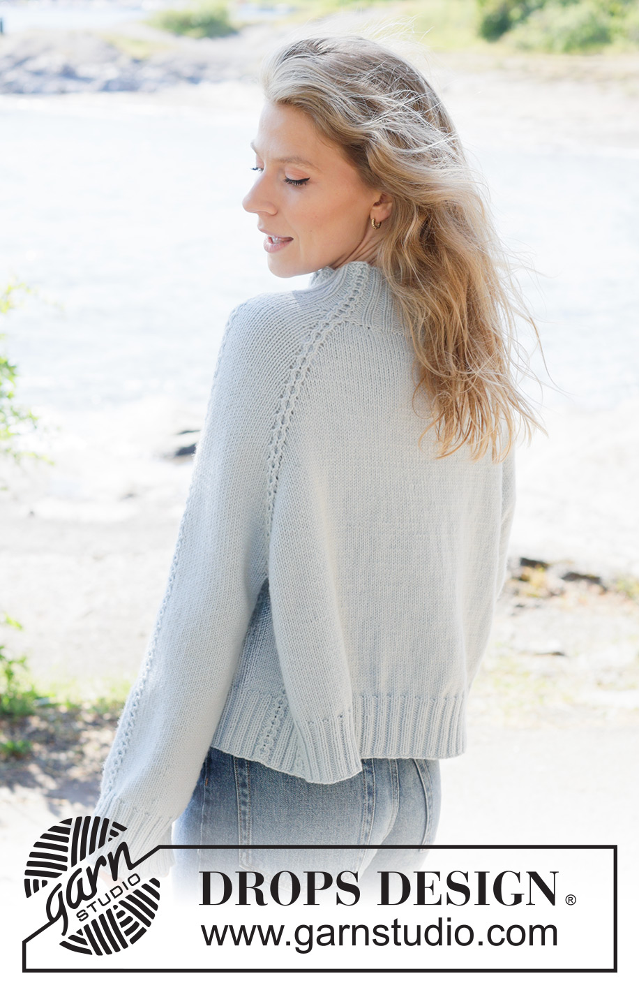 Rain Trail Sweater / DROPS 263-7 - Knitted sweater in DROPS Daisy or DROPS Merino Extra Fine. The piece is worked top down in stockinette stitch, with raglan and small cables. Sizes XS - XXXL.