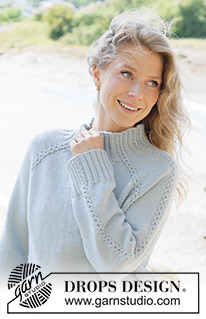 Rain Trail Sweater / DROPS 263-7 - Knitted sweater in DROPS Daisy or DROPS Merino Extra Fine. The piece is worked top down in stockinette stitch, with raglan and small cables. Sizes XS - XXXL.