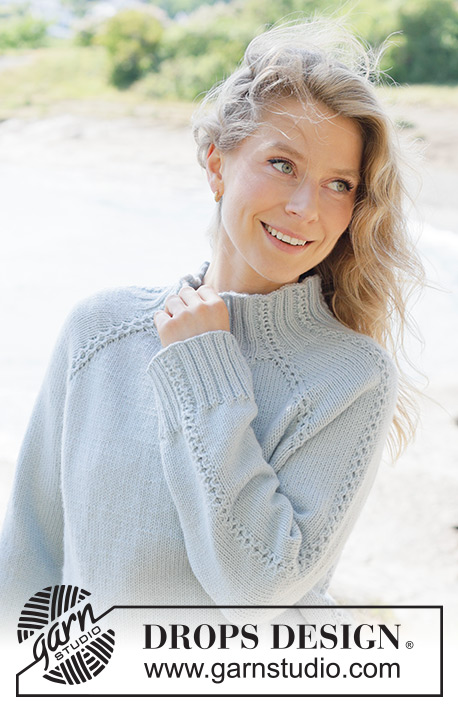Rain Trail Sweater / DROPS 263-7 - Knitted sweater in DROPS Daisy or DROPS Merino Extra Fine. The piece is worked top down in stockinette stitch, with raglan and small cables. Sizes XS - XXXL.