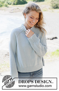 Rain Trail Sweater / DROPS 263-7 - Knitted sweater in DROPS Daisy or DROPS Merino Extra Fine. The piece is worked top down in stockinette stitch, with raglan and small cables. Sizes XS - XXXL.