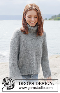 Northern Shore Sweater / DROPS 263-9 - Maglione lavorato ai ferri in DROPS Melody. Lavorato dall’alto in basso con sprone europeo e collo alto. Taglie: XS - XXXL.