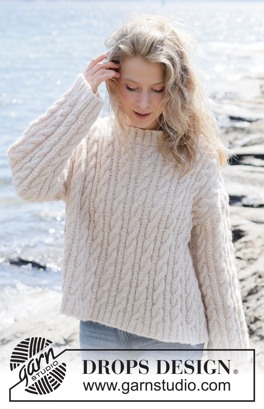 Winter Sketch Sweater / DROPS 264-1 - Knitted sweater in DROPS Air. The piece is worked top down with European/diagonal shoulders and cables. Sizes XS - XXXL.
