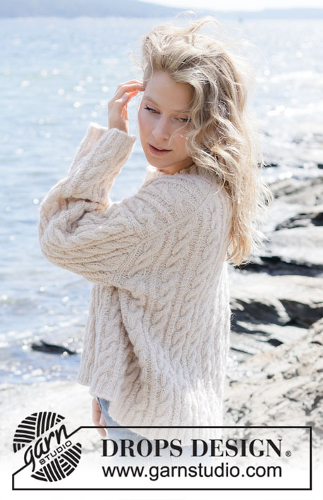 Winter Sketch Sweater / DROPS 264-1 - Knitted sweater in DROPS Air. The piece is worked top down with European/diagonal shoulders and cables. Sizes XS - XXXL.