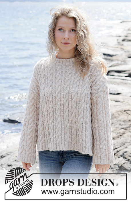 Winter Sketch Sweater / DROPS 264-1 - Knitted jumper in DROPS Air. The piece is worked top down with European/diagonal shoulders and cables. Sizes XS - XXXL.