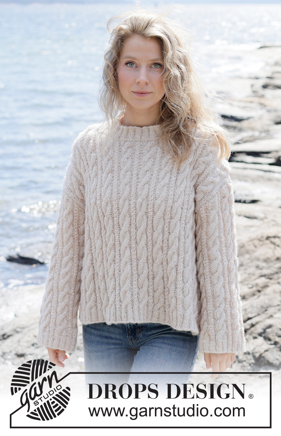 Winter Sketch Sweater / DROPS 264-1 - Knitted jumper in DROPS Air. The piece is worked top down with European/diagonal shoulders and cables. Sizes XS - XXXL.