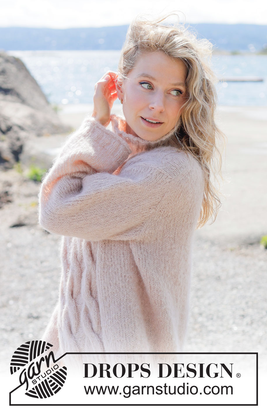 Three Wishes Sweater / DROPS 264-12 - Knitted jumper in 1 strand DROPS Melody or 2 strands DROPS Brushed Alpaca Silk. Piece is knitted top down with diagonal shoulders / European shoulders, cables, rolling edge and high collar. Size XS – XXXL.