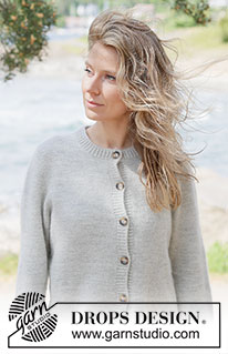 Silver Drift Cardigan / DROPS 264-14 - 1 DROPS Fiesta ja 1 DROPS Kid-Silk lõngadest ülevalt alla parempidises koes kootud Euroopa passega üheskootud varrukatega ja patentkoes servadega kardigan  suurustele XS kuni XXL