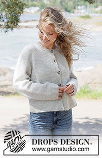 Silver Drift Cardigan / DROPS 264-14 - 1 DROPS Fiesta ja 1 DROPS Kid-Silk lõngadest ülevalt alla parempidises koes kootud Euroopa passega üheskootud varrukatega ja patentkoes servadega kardigan  suurustele XS kuni XXL