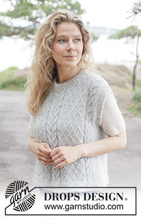 Silver Thistle Vest / DROPS 264-17 - Gilet lavorato ai ferri in DROPS Air. Lavorato dall’alto in basso con spalle europee /diagonali e trecce. Taglie: XS - XXXL.
