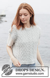 Silver Thistle Vest / DROPS 264-17 - Gilet lavorato ai ferri in DROPS Air. Lavorato dall’alto in basso con spalle europee /diagonali e trecce. Taglie: XS - XXXL.