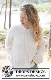 Ivory Whisper Sweater / DROPS 264-18 - Knitted jumper in DROPS Air. The piece is worked top down with European/diagonal shoulders and cables. Sizes XS - XXXL.
