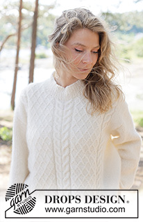 Ivory Whisper Sweater / DROPS 264-18 - Knitted jumper in DROPS Air. The piece is worked top down with European/diagonal shoulders and cables. Sizes XS - XXXL.