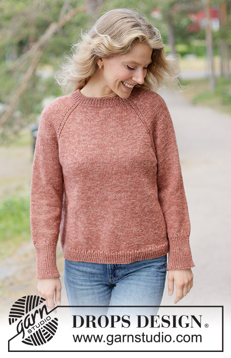 Canyon Twist Sweater / DROPS 264-19 - Sweter na drutach przerabiany od góry do dołu z włóczki DROPS Fiesta. Przerabiany dżersejem, z reglanowymi rękawami. Od XS do XXXL.