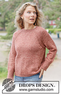 Canyon Twist Sweater / DROPS 264-19 - Sweter na drutach przerabiany od góry do dołu z włóczki DROPS Fiesta. Przerabiany dżersejem, z reglanowymi rękawami. Od XS do XXXL.
