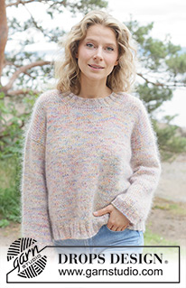 Unicorn Speckles / DROPS 264-2 - Pulovr se zešikmenými/evropskými náramenicemi pletený shora dolů z 1 vlákna příze DROPS Fiesta a 2 vláken příze DROPS Kid-Silk. Velikosti: XS – XXL.