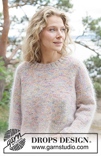 Unicorn Speckles / DROPS 264-2 - Pulovr se zešikmenými/evropskými náramenicemi pletený shora dolů z 1 vlákna příze DROPS Fiesta a 2 vláken příze DROPS Kid-Silk. Velikosti: XS – XXL.
