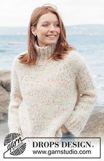 Birthday Sprinkles Sweater / DROPS 264-21 - Jersey de punto en 1 hilo DROPS Fiesta y 1 hilo DROPS Melody. La pieza está tejida en punto jersey de arriba hacia abajo, con raglán y cuello alto. Tallas XS – XXXL.

