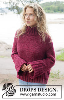 Cherry Hill Sweater / DROPS 264-22 - Gestrickter Oversize - Pullover in DROPS Air glatt rechts mit europäischer Schulter / Schulterschrägung, hohem Kragen / Rollkragen und Zopfmuster. Größe XS - XXXL.