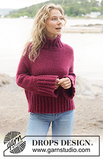 Cherry Hill Sweater / DROPS 264-22 - Gestrickter Oversize - Pullover in DROPS Air glatt rechts mit europäischer Schulter / Schulterschrägung, hohem Kragen / Rollkragen und Zopfmuster. Größe XS - XXXL.