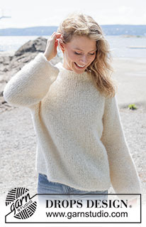 Frost Bloom Sweater / DROPS 264-23 - Gestrickter Pullover in DROPS Alpaca Bouclé und DROPS Brushed Alpaca Silk. Die Arbeit wird glatt rechts von oben nach unten mit Raglan, Ballonärmeln und I-Cord gestrickt. Größe XS - XXXL.
