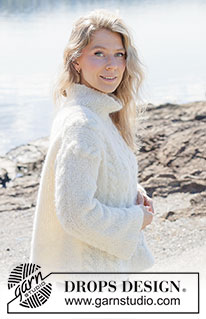 Moon Thread Sweater / DROPS 264-28 - Knitted over-sized jumper in DROPS Alpaca Bouclé and DROPS Kid-Silk. The piece is worked top down with diagonal/European shoulders and cables. Sizes XS - XXXL.