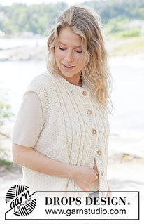 Vanilla Meringue / DROPS 264-30 - Gilet lavorato ai ferri in DROPS Alaska o DROPS Big Merino. Lavorato dal basso verso l’alto a trecce, grana di riso, I-cord e bordi. Taglie: XS - XXXL.