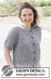 Misty Stone Cardigan / DROPS 264-31 - Knitted jacket with short sleeves in 1 strand DROPS Melody or 2 strands DROPS Brushed Alpaca Silk. Piece is knitted top down in stocking stitch with European yoke. Size XS – XXXL.
