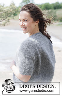 Misty Stone Cardigan / DROPS 264-31 - Knitted jacket with short sleeves in 1 strand DROPS Melody or 2 strands DROPS Brushed Alpaca Silk. Piece is knitted top down in stocking stitch with European yoke. Size XS – XXXL.