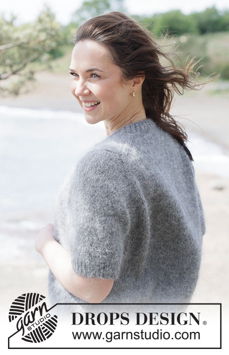 Misty Stone Cardigan / DROPS 264-31 - Knitted jacket with short sleeves in 1 strand DROPS Melody or 2 strands DROPS Brushed Alpaca Silk. Piece is knitted top down in stocking stitch with European yoke. Size XS – XXXL.