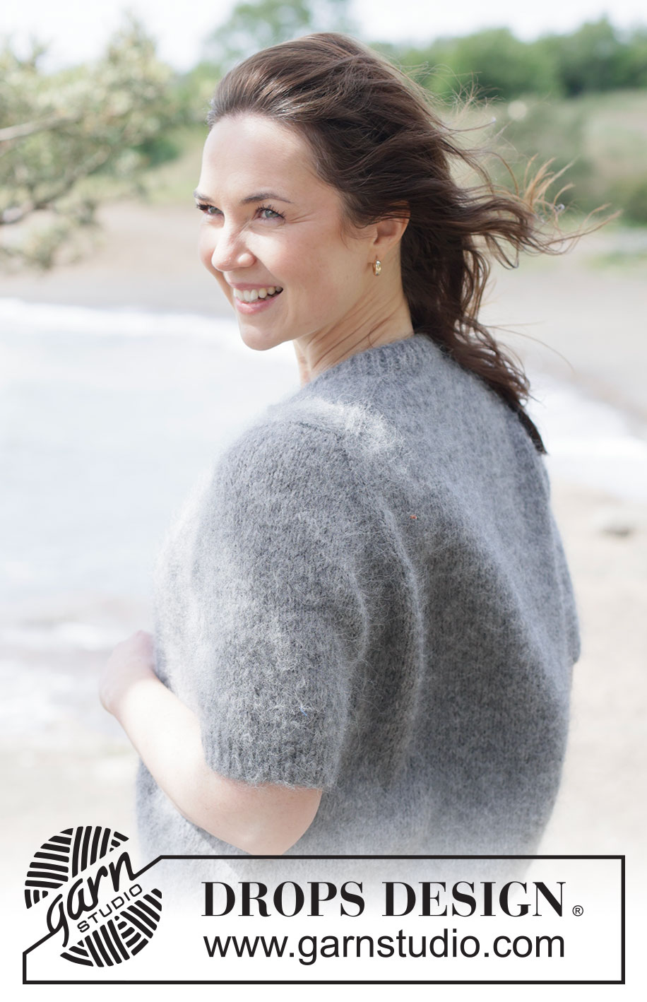 Misty Stone Cardigan / DROPS 264-31 - Knitted jacket with short sleeves in 1 strand DROPS Melody or 2 strands DROPS Brushed Alpaca Silk. Piece is knitted top down in stocking stitch with European yoke. Size XS – XXXL.
