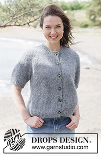 Misty Stone Cardigan / DROPS 264-31 - Knitted jacket with short sleeves in 1 strand DROPS Melody or 2 strands DROPS Brushed Alpaca Silk. Piece is knitted top down in stocking stitch with European yoke. Size XS – XXXL.