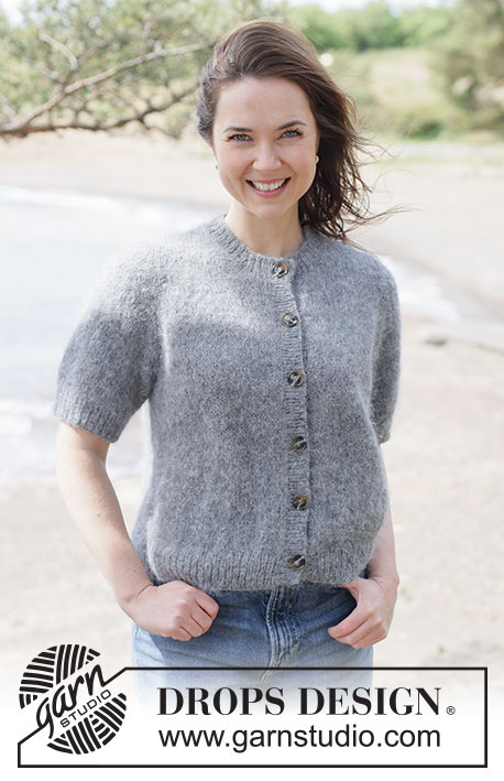 Misty Stone Cardigan / DROPS 264-31 - Knitted jacket with short sleeves in 1 strand DROPS Melody or 2 strands DROPS Brushed Alpaca Silk. Piece is knitted top down in stocking stitch with European yoke. Size XS – XXXL.