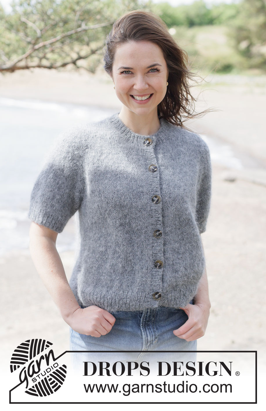 Misty Stone Cardigan / DROPS 264-31 - Knitted jacket with short sleeves in 1 strand DROPS Melody or 2 strands DROPS Brushed Alpaca Silk. Piece is knitted top down in stocking stitch with European yoke. Size XS – XXXL.