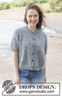 Misty Stone Cardigan / DROPS 264-31 - Knitted jacket with short sleeves in 1 strand DROPS Melody or 2 strands DROPS Brushed Alpaca Silk. Piece is knitted top down in stocking stitch with European yoke. Size XS – XXXL.