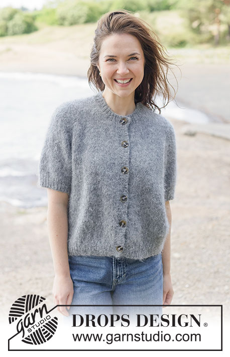 Misty Stone Cardigan / DROPS 264-31 - Knitted jacket with short sleeves in 1 strand DROPS Melody or 2 strands DROPS Brushed Alpaca Silk. Piece is knitted top down in stocking stitch with European yoke. Size XS – XXXL.