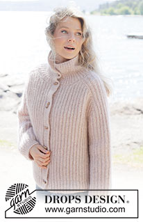 Ribs and Roses Cardigan / DROPS 264-4 - Propínací svetr se sedlovými náramenicemi pletený shora dolů chytovým patentem z 1 vlákna příze DROPS Air a 1 vlákna příze DROPS Kid-Silk. Velikost XS - XXXL.