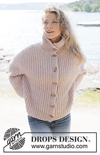 Ribs and Roses Cardigan / DROPS 264-4 - Propínací svetr se sedlovými náramenicemi pletený shora dolů chytovým patentem z 1 vlákna příze DROPS Air a 1 vlákna příze DROPS Kid-Silk. Velikost XS - XXXL.