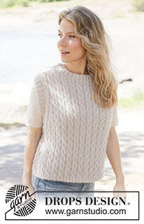 Soft Braid Vest / DROPS 264-5 - Gilet lavorato ai ferri in 1 capo di DROPS Nord e 1 capo di Kid-Silk o 1 capo di DROPS Alpaca e 1 capo di DROPS Kid-Silk. Lavorato dal basso verso l’alto con trecce e spalle diagonali. Taglie: XS - XXXL.