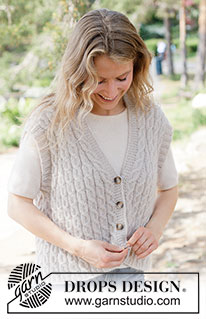 Soft Braid Vest / DROPS 264-6 - Gilet lavorato ai ferri in 1 capo di DROPS Nord e 1 capo di Kid-Silk o 1 capo di DROPS Alpaca e 1 capo di DROPS Kid-Silk. Lavorato dal basso verso l’alto con trecce, collo a V, spalle diagonali e I-cord. Taglie: XS - XXXL.