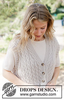 Soft Braid Vest / DROPS 264-6 - Gilet lavorato ai ferri in 1 capo di DROPS Nord e 1 capo di Kid-Silk o 1 capo di DROPS Alpaca e 1 capo di DROPS Kid-Silk. Lavorato dal basso verso l’alto con trecce, collo a V, spalle diagonali e I-cord. Taglie: XS - XXXL.