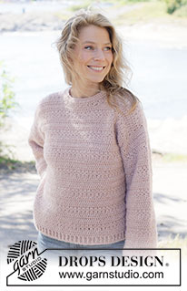 Line Dancing Sweater / DROPS 264-7 - Jersey a ganchillo en DROPS Air. La labor está realizada en redondo, de abajo arriba con patrón en relieve. Tallas XS - XXXL.